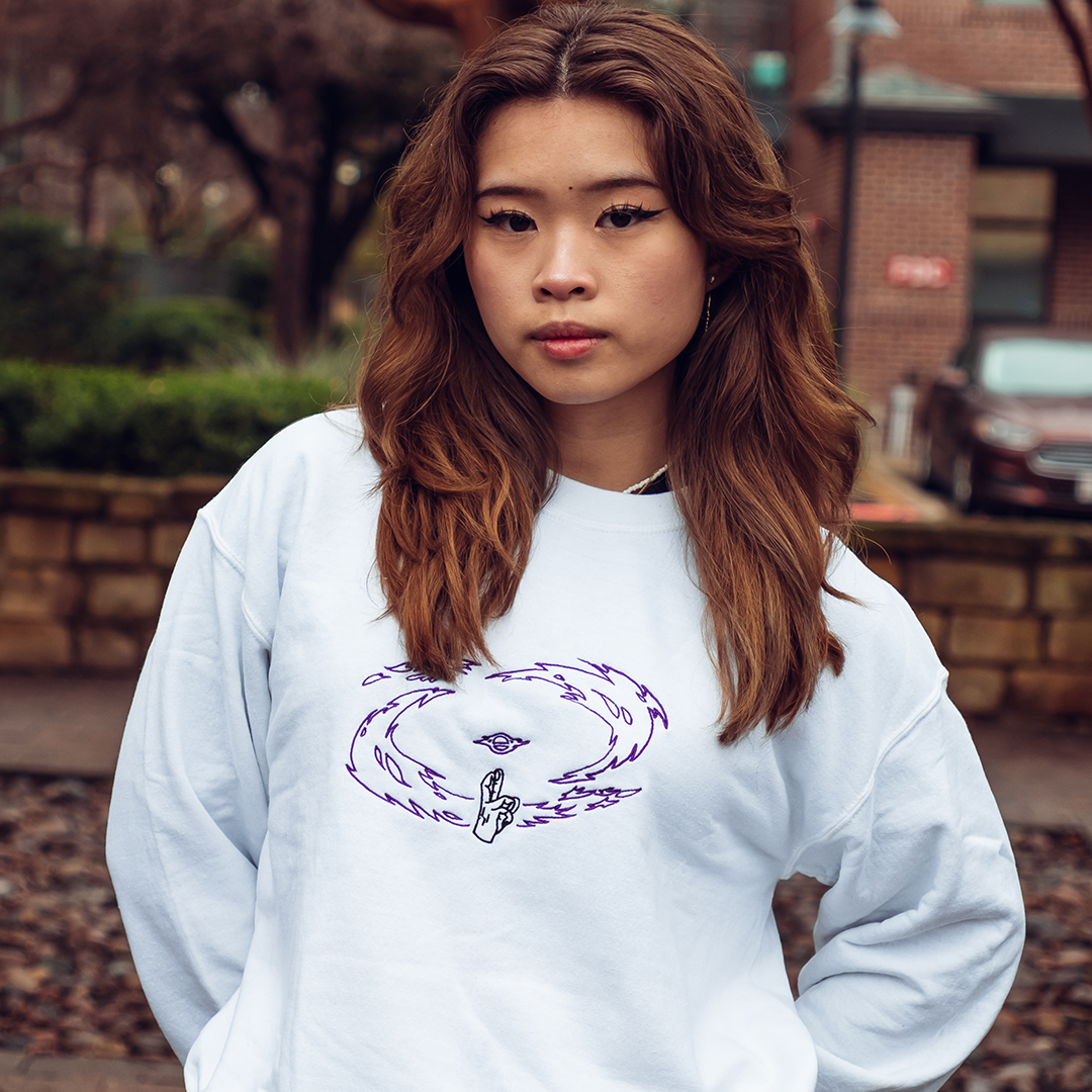 White sweatshirt with design sale